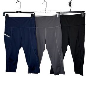 Neleus Bundle of 3 Pairs of Capri Leggings Sz L Navy Gray Black High Waist Yoga